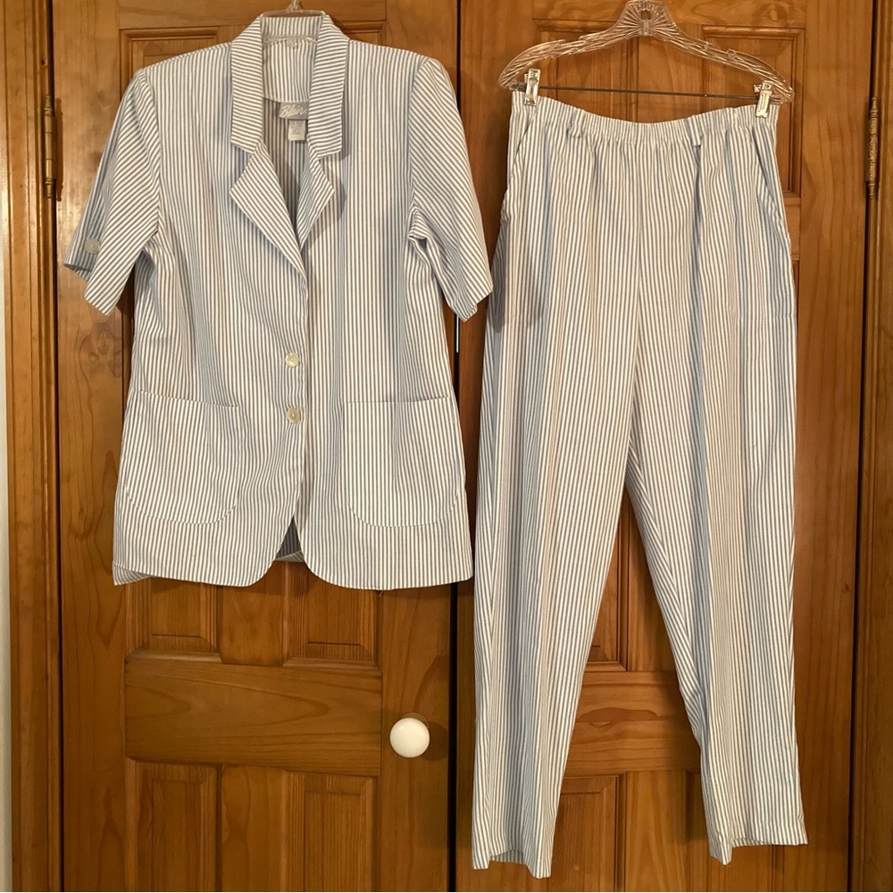 EUC Blair Vintage 80s Blazer Jacket & Pull On Pants Set Blue Size M Medium
